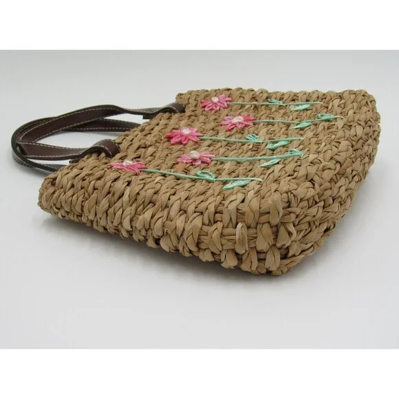 Lord & Taylor Purse Straw Rattan Handbag Retro Flowers Vacation Floral 90s VTG - Picture 11 of 16